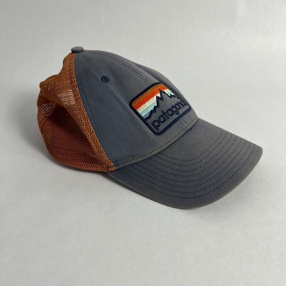 Patagonia Trucker Hat Men's OSFA Grey Orange Mesh Snapback Mountain Hiking - Picture 2 of 5